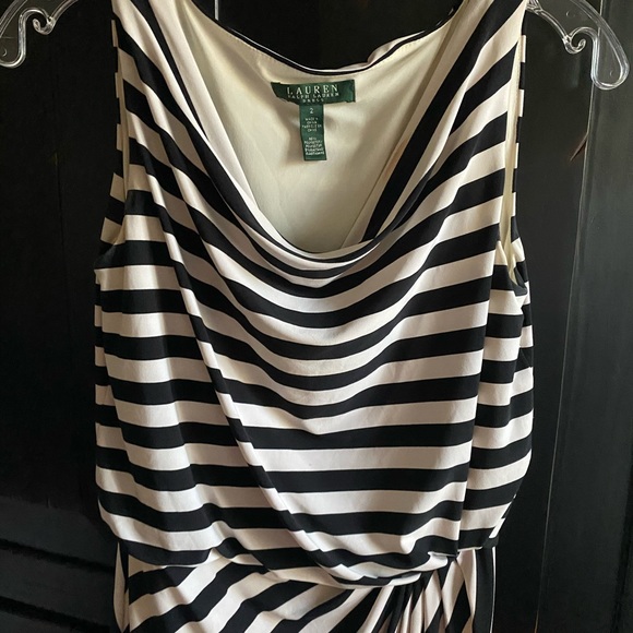 RALPH LAUREN CLASSIC BLACK & WHITE STRIPE BUSINESS CASUAL COCKTAIL DRESS SIZE 2 - Picture 3 of 7